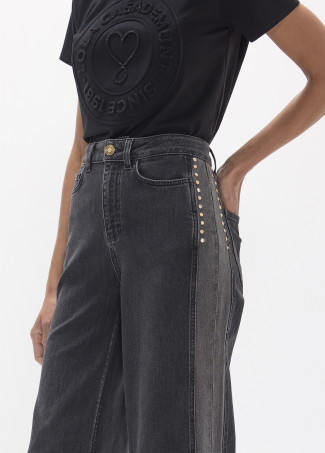 Denim Lungo Dritto con Lato Bicolore e Borchie