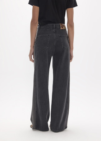 Denim Lungo Dritto con Lato Bicolore e Borchie