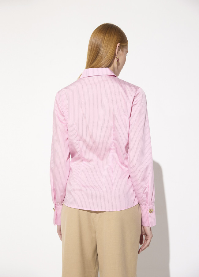 Fitted Poplin Striped Shirt with Logo and Strass