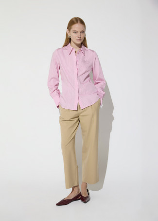 Camicia in Popeline a Righe con Logo e Strass
