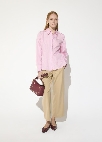 Camicia in Popeline a Righe con Logo e Strass