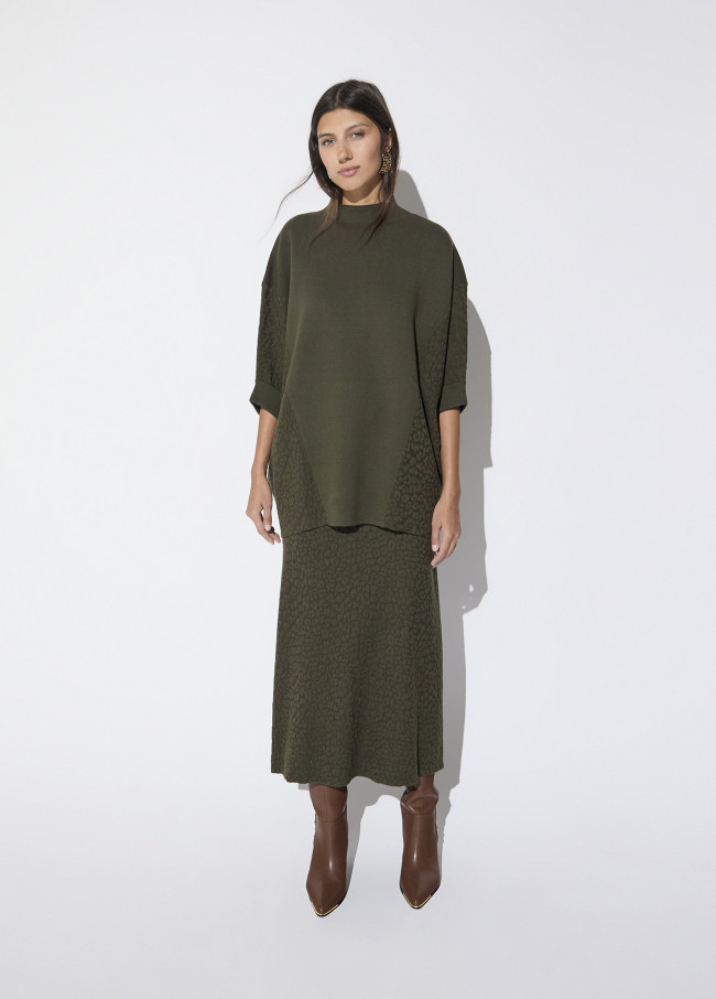 Leopard Jacquard Panel Sweater