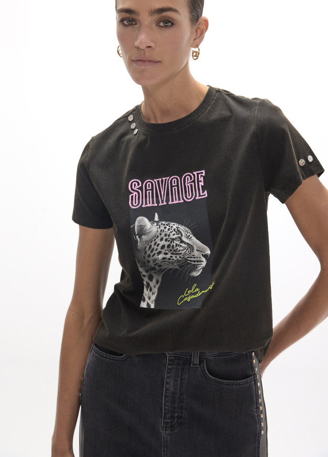 T-shirt grigia colletto a V savage