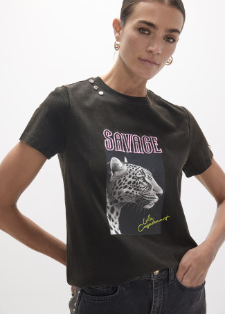 T-shirt cinza decote em V savage
