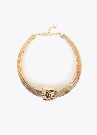 Collar efecto malla y medallón leopardo
