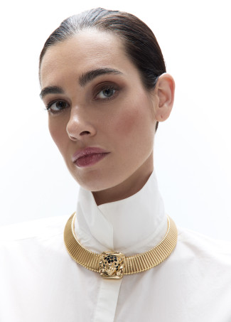 Mesh Effect Necklace with Leopard Medallion