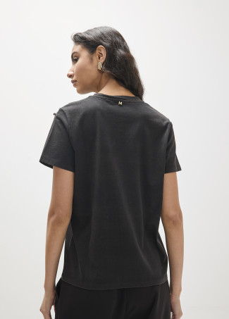 T-shirt Fit Basique Col Rond, Détails de Strass Devant