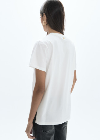 Crew Neck T-Shirt with Side Slits and Sequin Leopard