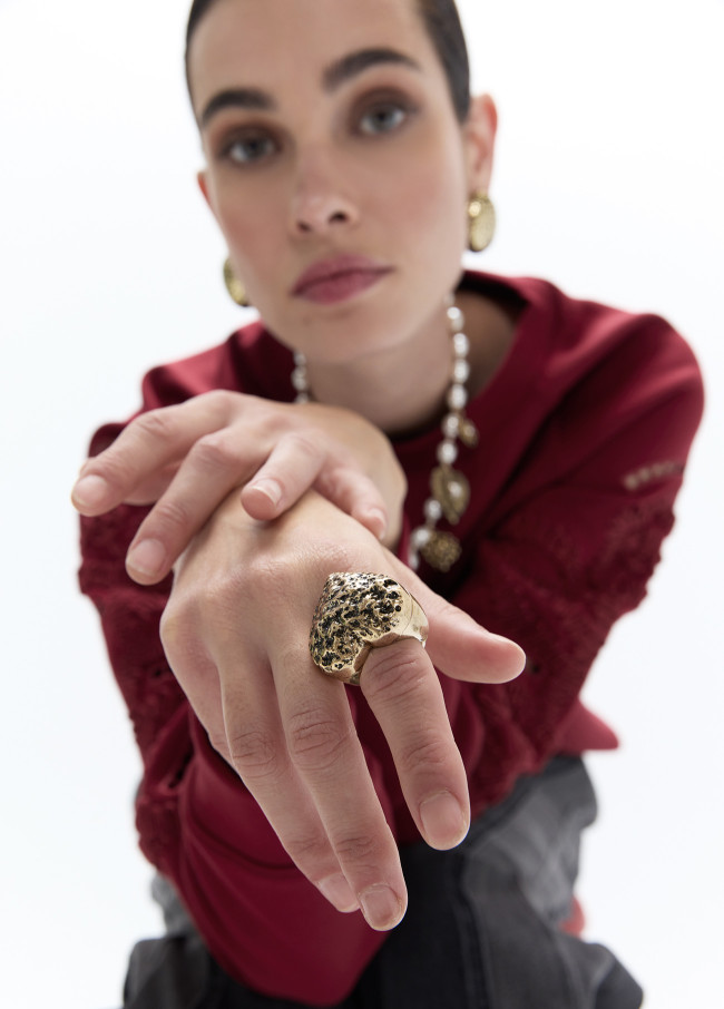 Adjustable Heart Textured Ring