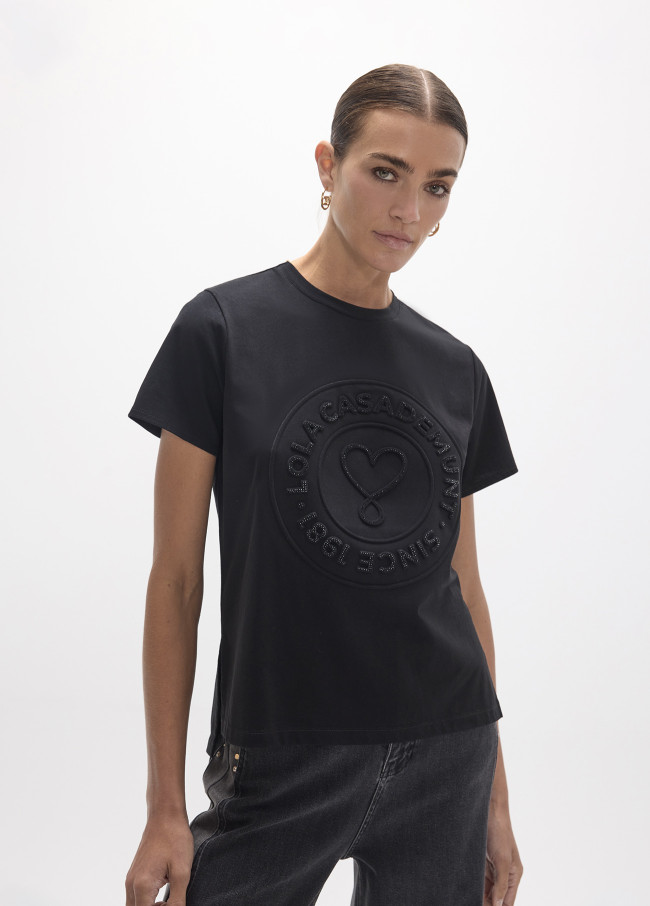 Rundhals-T-Shirt mit Herz-Print