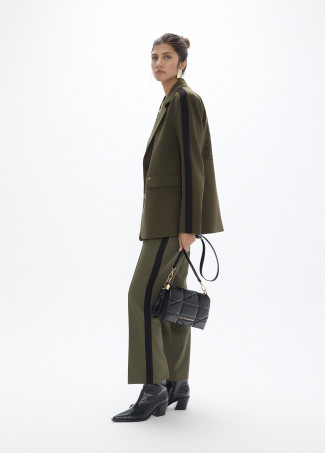 Flared Ankle-Length Trousers with Contrasting Grosgrain
