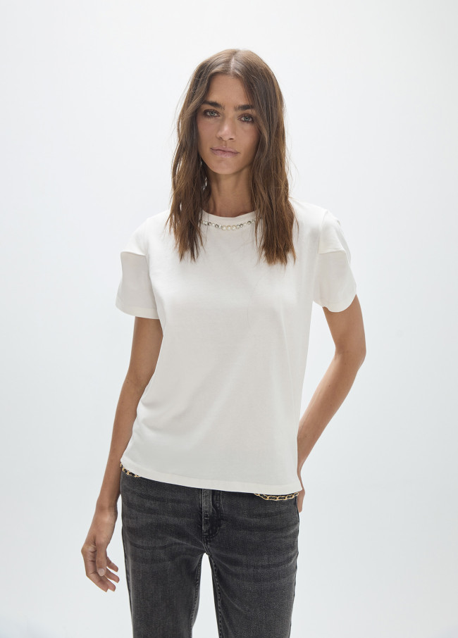 T-shirt avec Détails de Perles et Strass