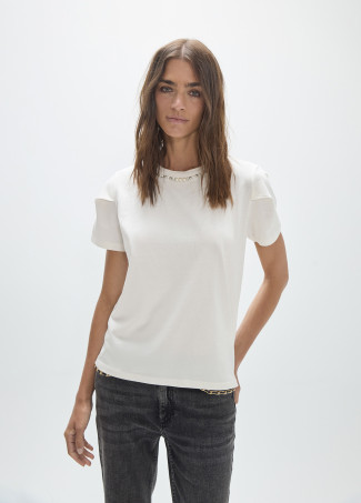 T-shirt avec Détails de Perles et Strass