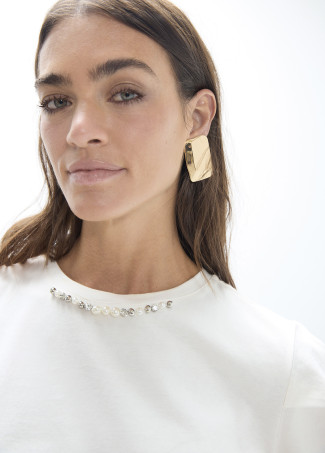 T-shirt avec Détails de Perles et Strass