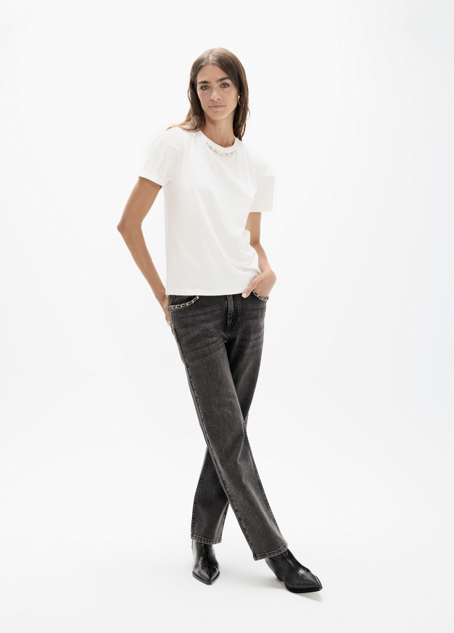 T-shirt avec Détails de Perles et Strass