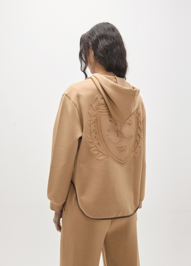 Sweat ouvert avec poche effet cuir et maxi patch