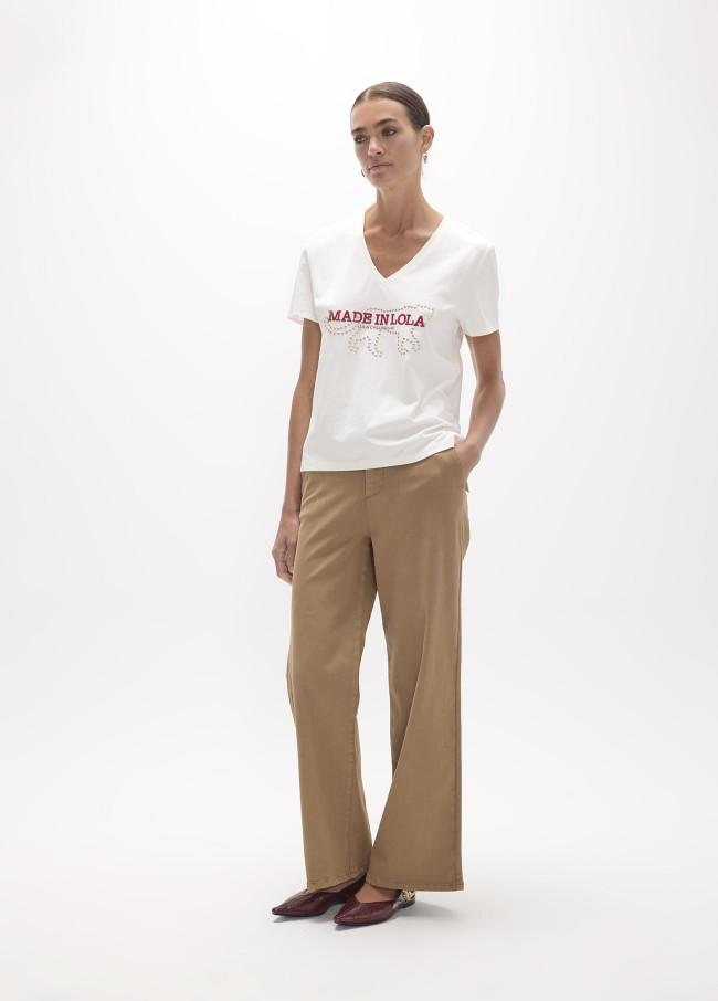 Pantaloni dritti lunghi in twill
