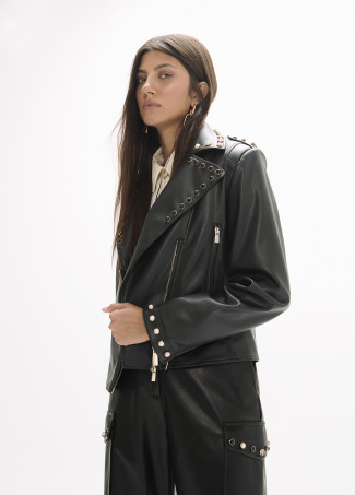 Bikerjacke aus PU mit Nieten