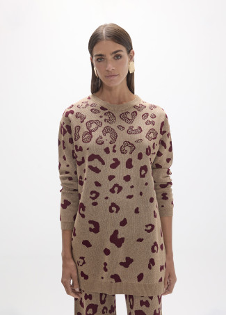 Maglione lungo jacquard mucca