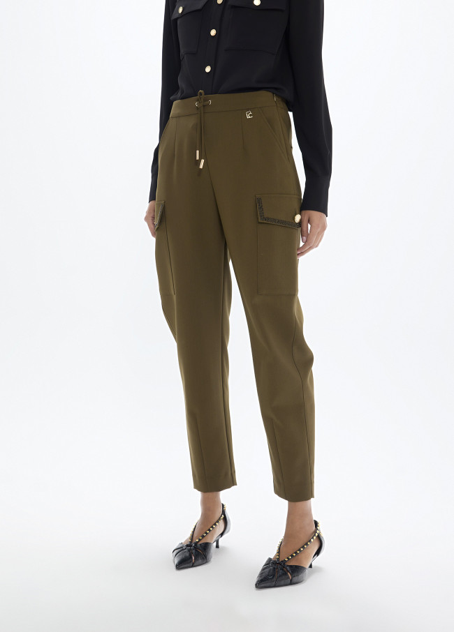 Khaki Jogging Pants with Side Cargo Pockets and...