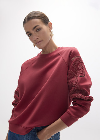 Felpa con Maniche Raglan e Ricamo Floreale
