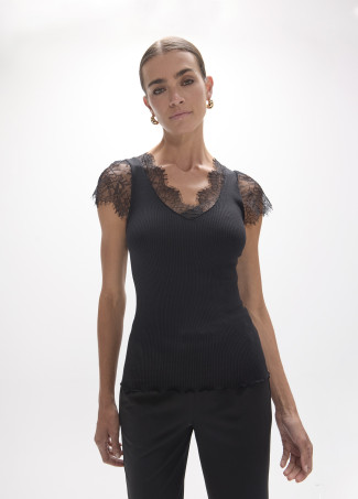 V-Ausschnitt T-Shirt mit Spitze