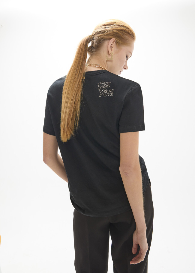 T-shirt con scollo a V con spacchi laterali,...