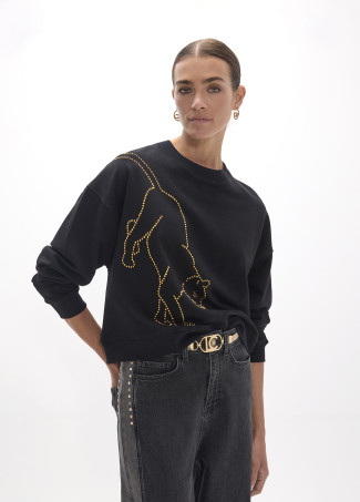 Felpa Leopardo con Cristalli Dorati