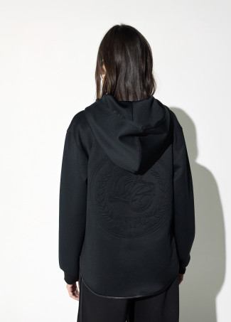 Moletom Aberto com Bolso em Efeito de Couro e Maxi Patch