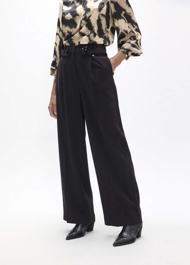 Pantalon palazzo long avec détail fleur à la...