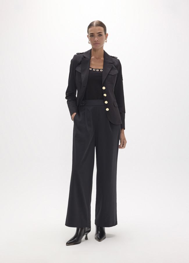 Long Technical Pants with Studded Waistband