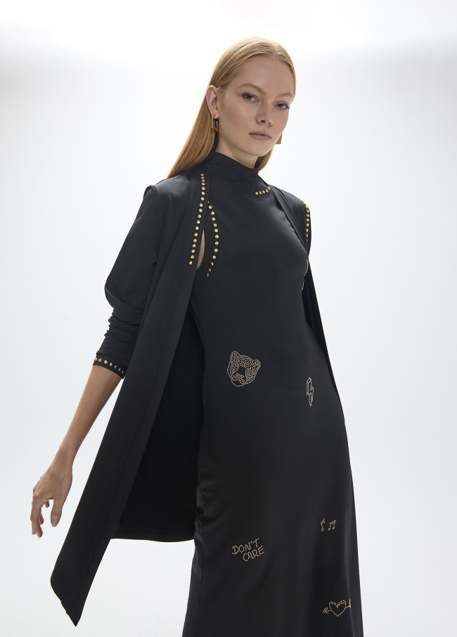 Cardigan lungo con dettagli strass dorati