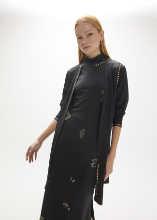 Cardigan long avec détails strass dorés