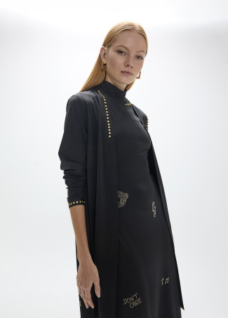 Cardigan lungo con dettagli strass dorati