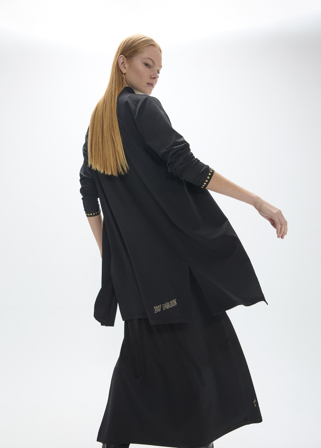 Cardigan lungo con dettagli strass dorati