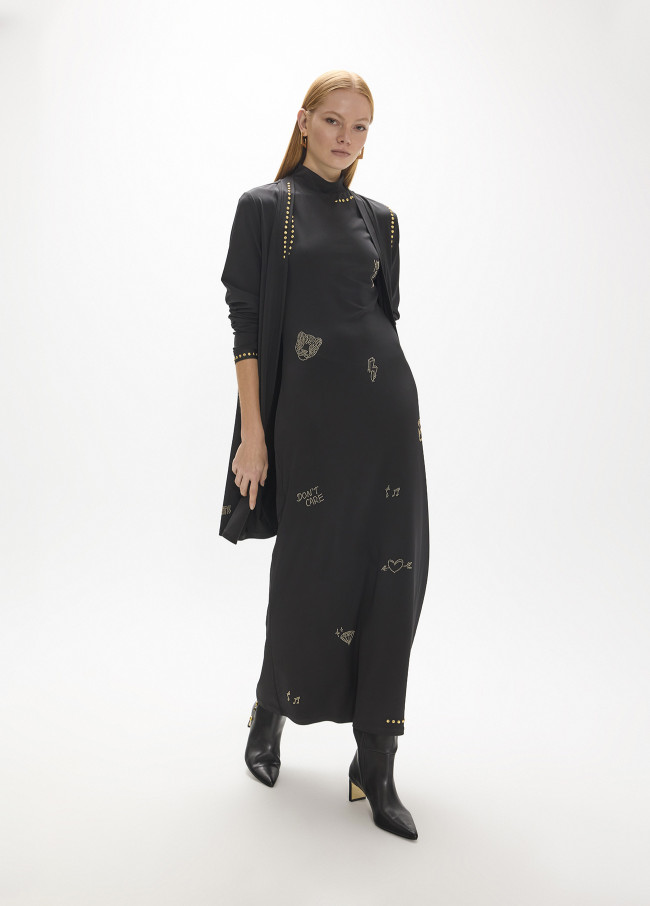 Cardigan lungo con dettagli strass dorati