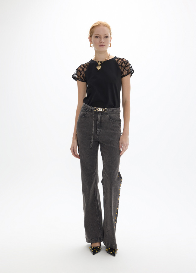 Maglietta aderente con maniche raglan in pizzo...
