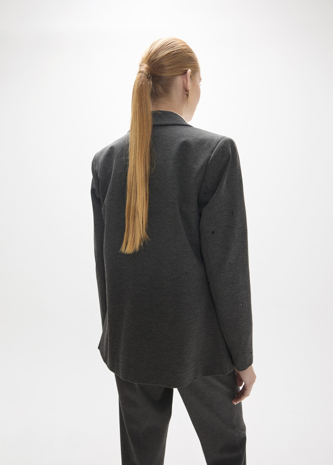 Blazer Effet Cuir Strass