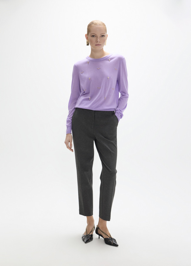 Pantalon effet cuir à strass