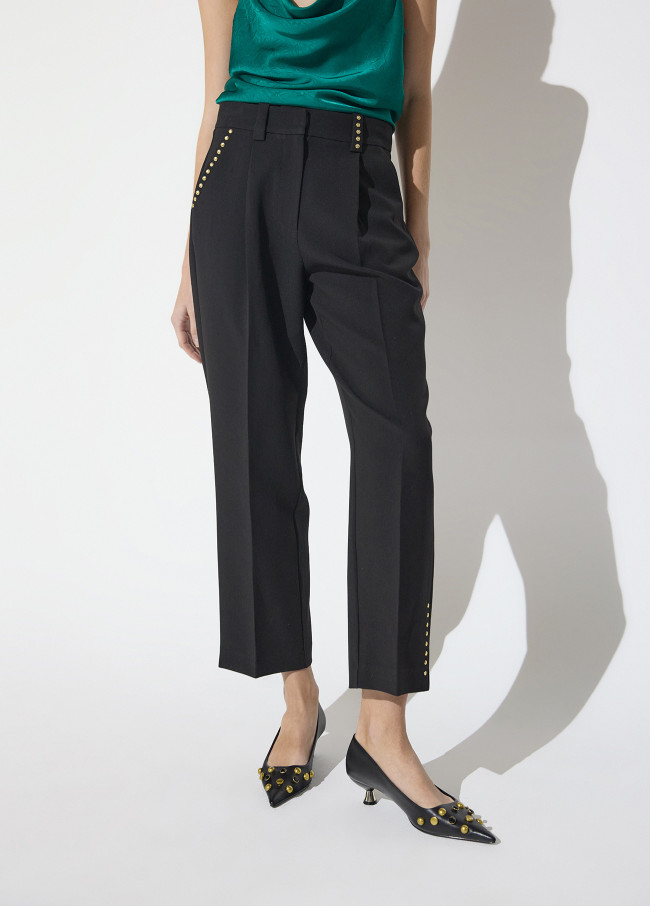 Cropped Pants with Studded Detail 'See You'