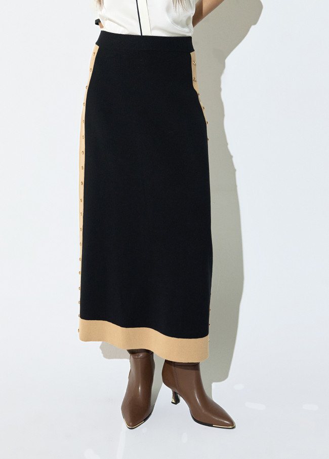 Falda tricot midi laterales contraste