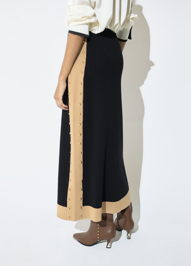 Falda tricot midi laterales contraste