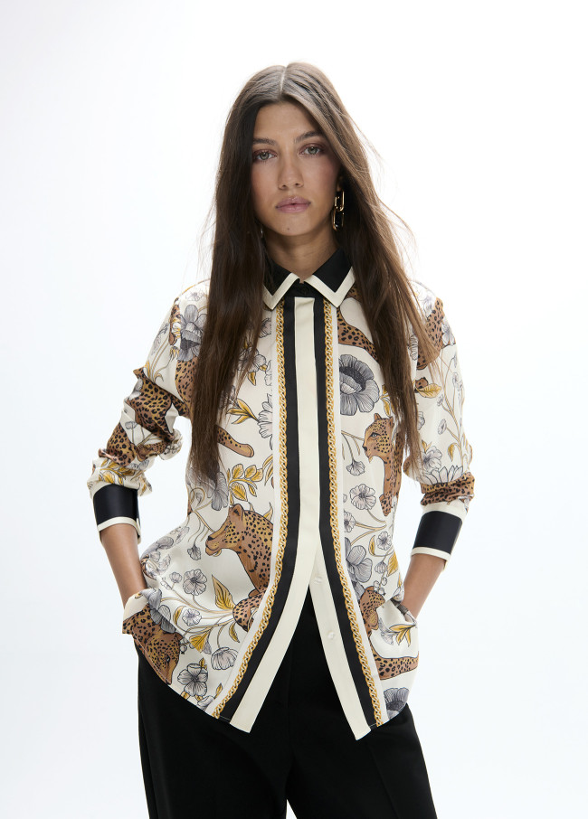 Camicia stampa leopardo e rifinitura