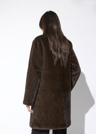 Manteau Long en Fourrure avec Détails Clous
