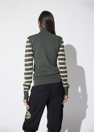 Pull rayé lurex militaire avec patches