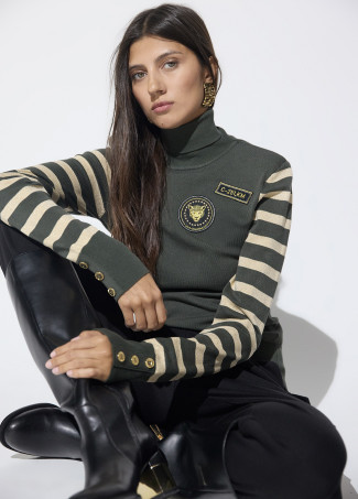 Militar Striped Lurex Sweater with Patches