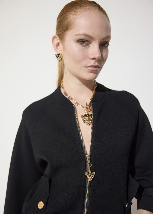 Bomber in maglia nero con zip