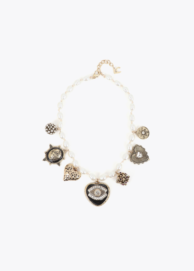 Collier court perles multi charms