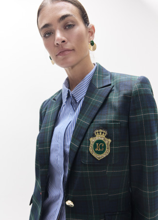 Blazer à carreaux écossais avec écusson