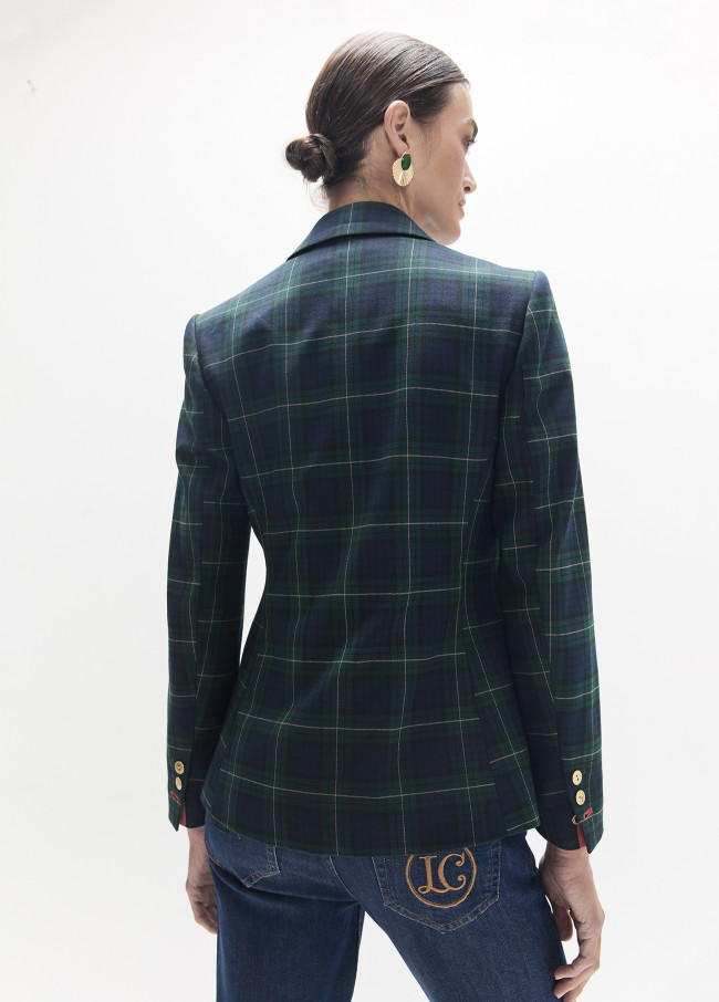 Blazer à carreaux écossais avec écusson